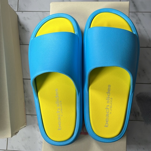 NIB Beach Slides by J/SLIDES Sz8 Turquoise/Yellow SQUISH - Picture 10 of 10